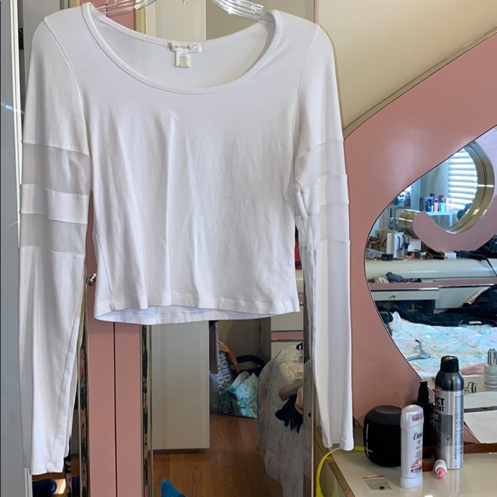 White long sleeve crop with mesh
